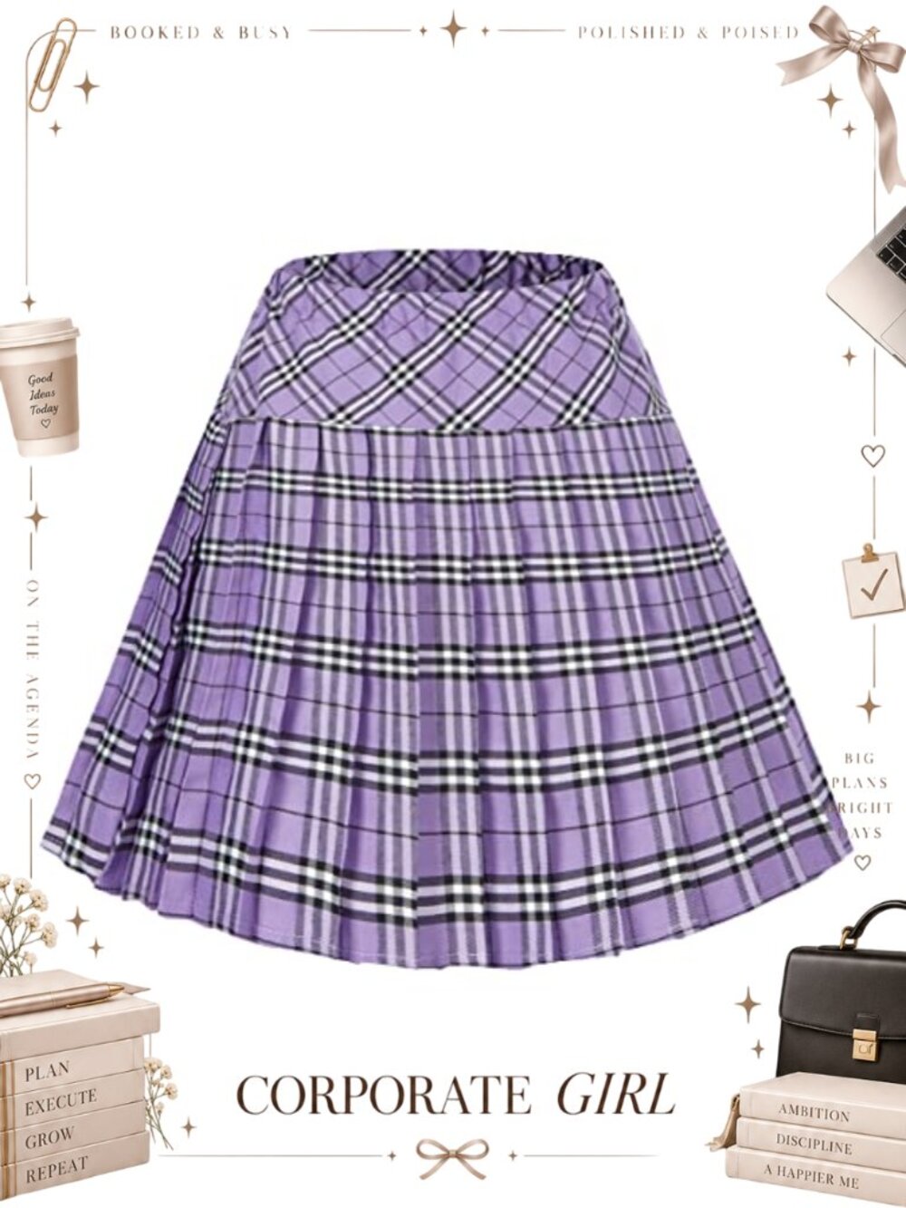 High Waist Pleated Tartan Plaid Mini Skater Skirt A-Line